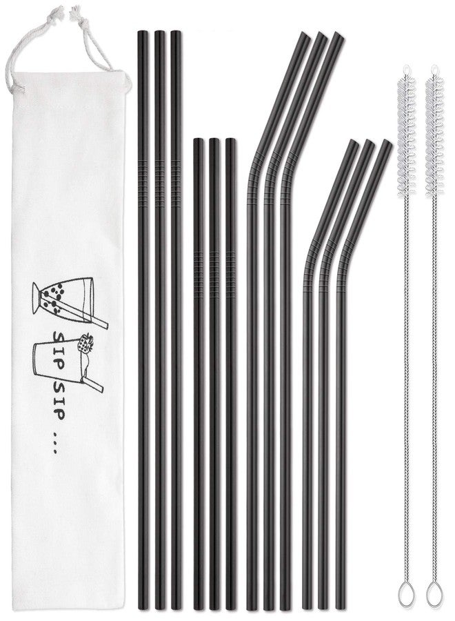 Hiware 12-Pack Black Stainless Steel Straws Reusable with Case - Metal Drinking Straws for 30oz and 20oz Tumblers Dishwasher Safe, 2 Cleaning Brushes Included - Image 1