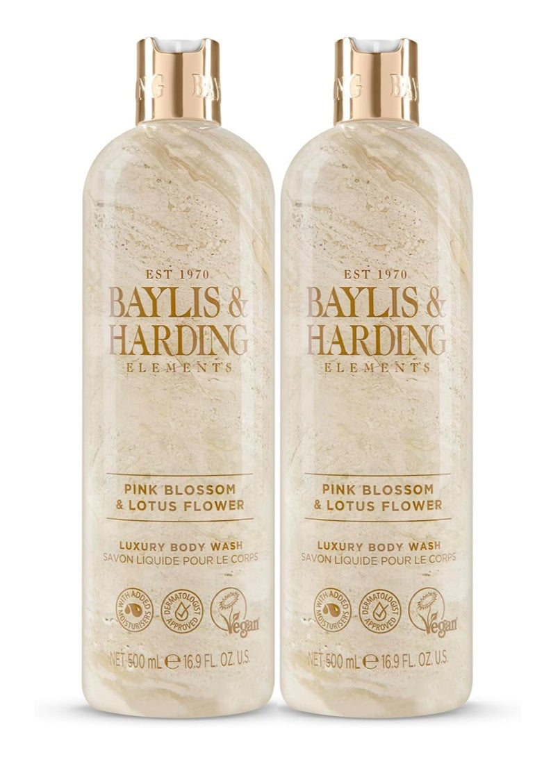 Baylis & Harding Elements Pink Blossom and Lotus Flower Body Wash, 500ml (Pack of 2) | Vegan | Floral, Fruity and Coconut Water | Moisturising and Hydrating