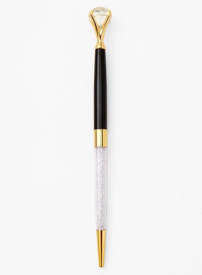 IMPRINT Crystal Ball Pen with Diamond Head Top, Black and Gold, Crystal-Filled Transparent Body | Blue Ink - Image 2