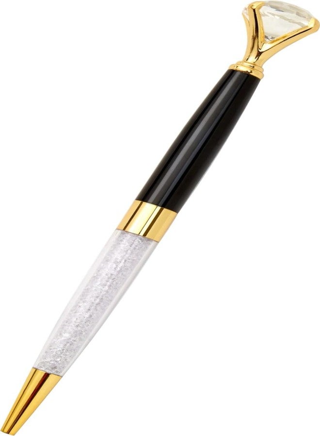 IMPRINT Crystal Ball Pen with Diamond Head Top, Black and Gold, Crystal-Filled Transparent Body | Blue Ink - Image 1