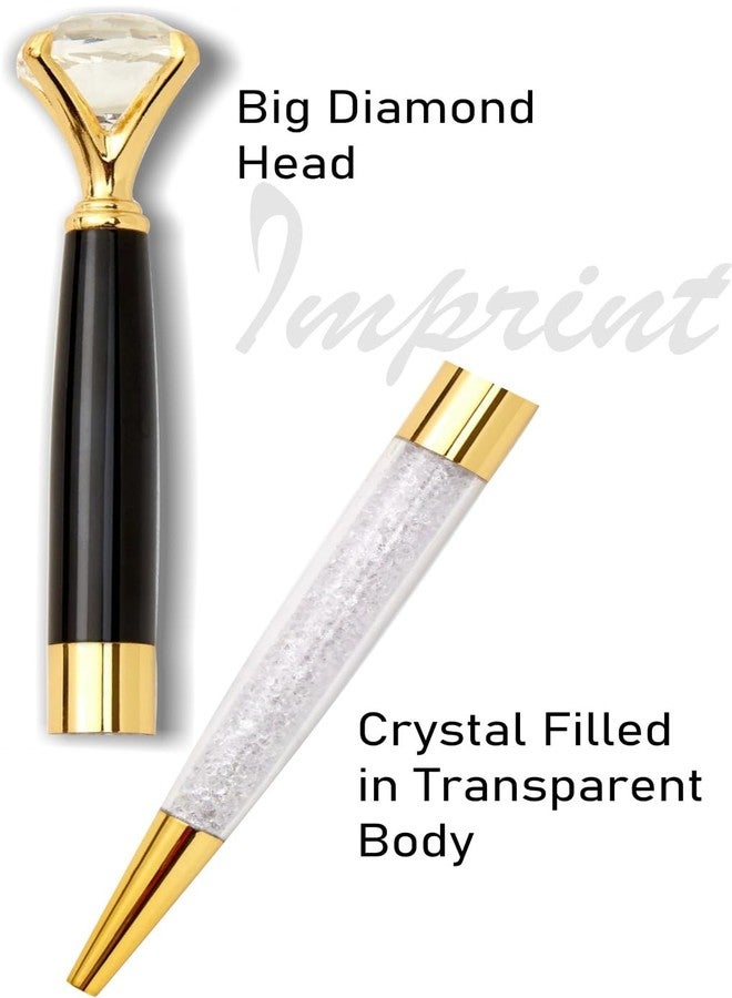 IMPRINT Crystal Ball Pen with Diamond Head Top, Black and Gold, Crystal-Filled Transparent Body | Blue Ink - Image 3