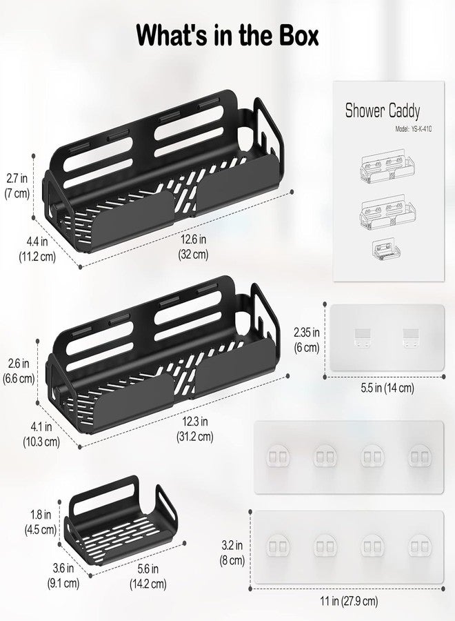 Boniry Bathroom Shelf for Wall, Bathroom Organiser, Wall Mounted Bathroom Rack, Large Capacity Adhesive Bathroom Shelf 3-Pack Strong Adhesive Shower Caddy with Soap Holder Stainless Steel- Black - Image 4