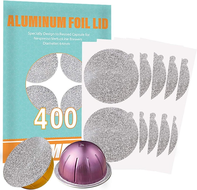 CAPMESSO Aluminum Foils Lids to Reuse Vertuoline Capsules Coffee Pods Compatible with Nespresso VertuoLine Machine 64mm(400/package) - Image 1