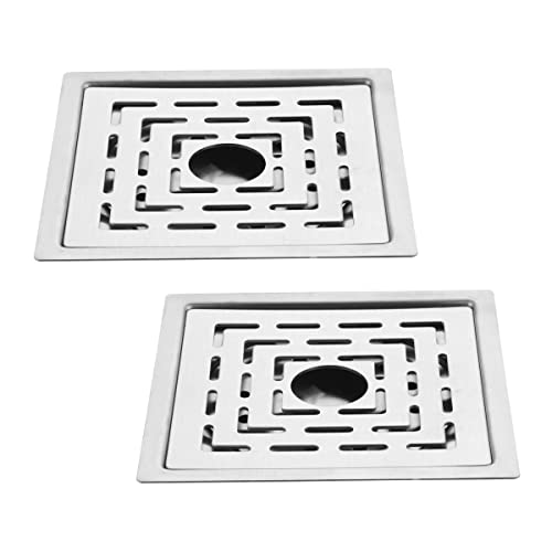 Ruhe® Sapphire Square Floor Drainer | 304-Grade Stainless Steel Floor Drain- Sapphire Square Flat Cut with Hole (5x5 inches) (Pack of 2) - Image 1