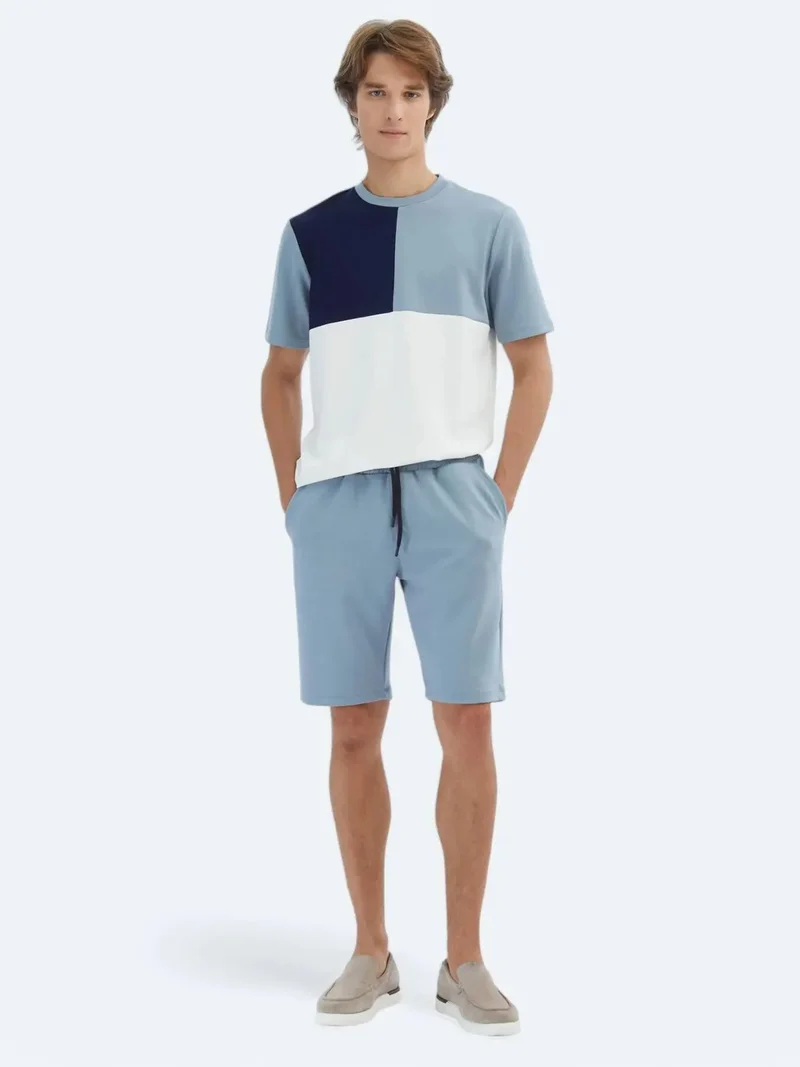 كيب شورت رياضي أزرق محبوك للجري واللياقة البدنية