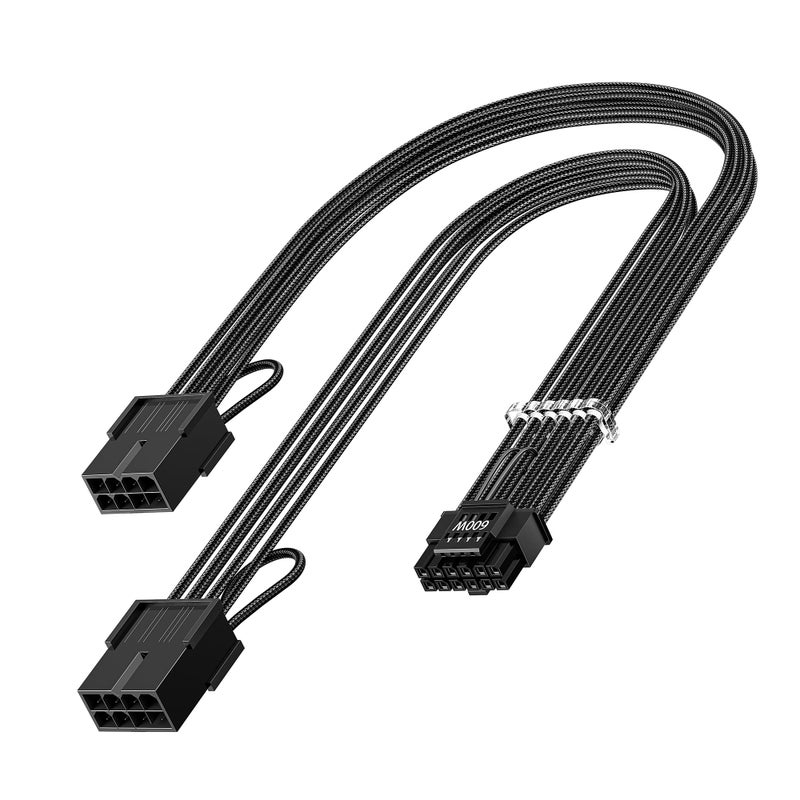 Fasgear 16 Pin GPU Cable Adapter - PCIe 5.0 12VHPWR Extension 30cm - (12+4) Male to PCIE 2x8Pin Female Sleeved 12v-2x6 Extender Cord for GeForce RTX 5070 ti 4090 4080 4070 ti 3090 ti Black - Image 1