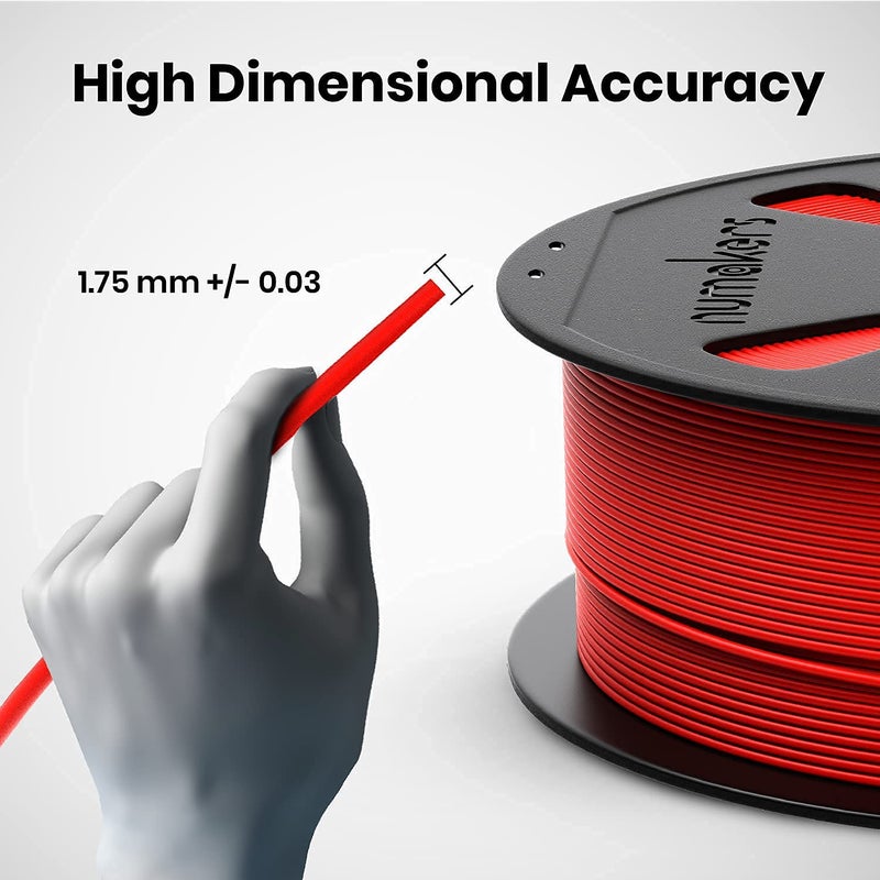 NUMAKERS PLA+ 3D Printer Filament, 1.75mm Red, Dimensional Accuracy +/- 0.03 mm, 1 kg Spool (2.2 lbs), Compatible with Most FDM Printers (Red) - Image 3