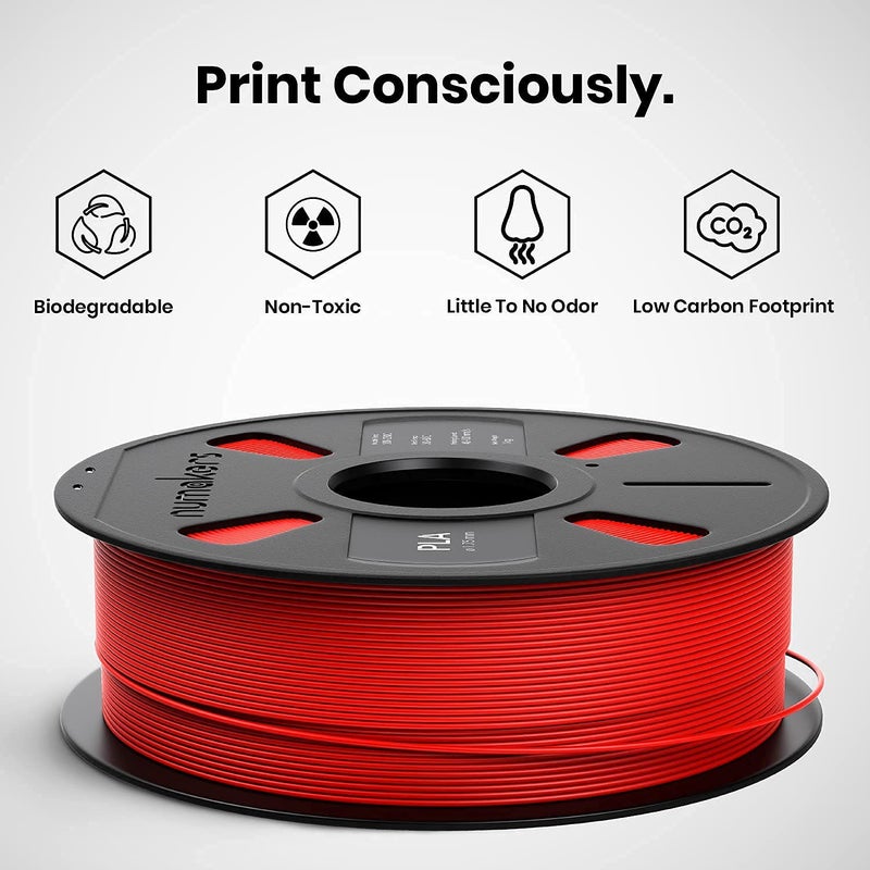 NUMAKERS PLA+ 3D Printer Filament, 1.75mm Red, Dimensional Accuracy +/- 0.03 mm, 1 kg Spool (2.2 lbs), Compatible with Most FDM Printers (Red) - Image 5