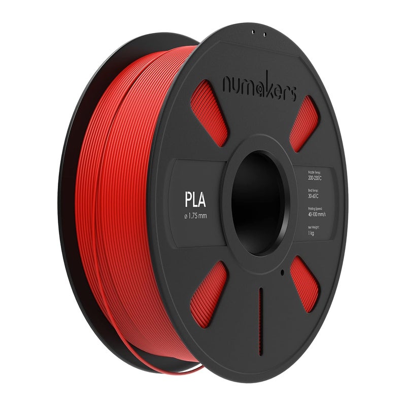 NUMAKERS PLA+ 3D Printer Filament, 1.75mm Red, Dimensional Accuracy +/- 0.03 mm, 1 kg Spool (2.2 lbs), Compatible with Most FDM Printers (Red) - Image 1