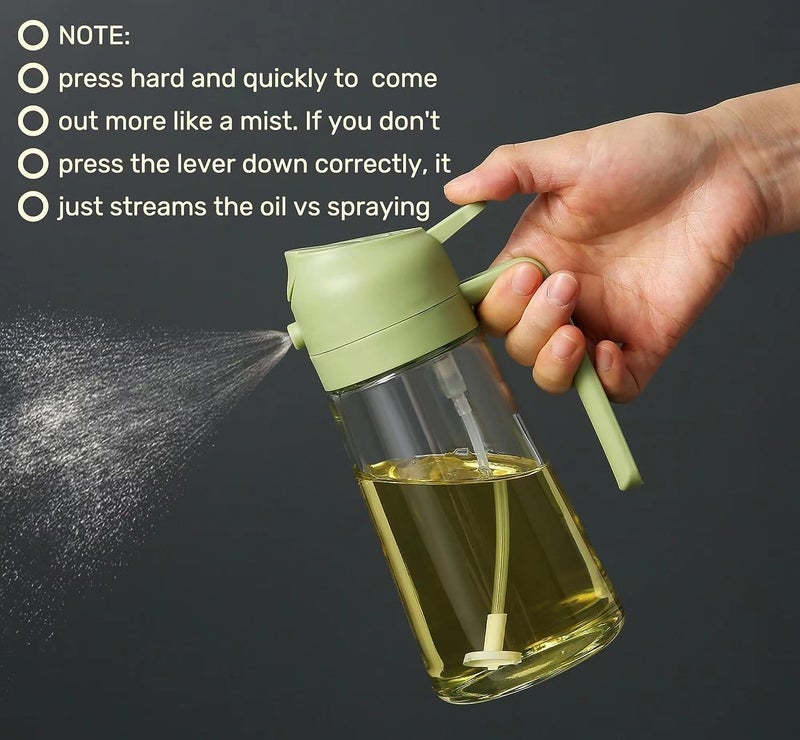 Baskety Oil Spray Bottle 2 in 1 Oil Dispenser and Vinegar Sprayer Auto Flip Glass Cooking Oil Preparation Dispensers for Kitchen Cooking Air Fryer Salad Baking BBQ (Green 450ml) - Image 5