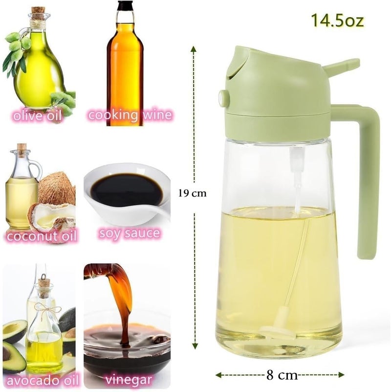 Baskety Oil Spray Bottle 2 in 1 Oil Dispenser and Vinegar Sprayer Auto Flip Glass Cooking Oil Preparation Dispensers for Kitchen Cooking Air Fryer Salad Baking BBQ (Green 450ml) - Image 2