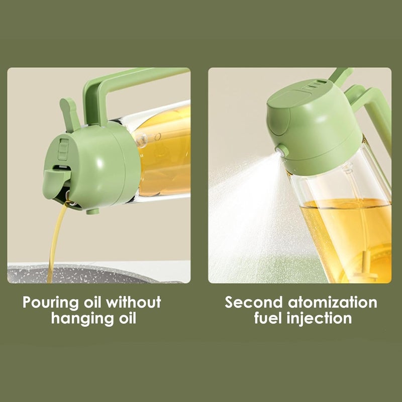 Baskety Oil Spray Bottle 2 in 1 Oil Dispenser and Vinegar Sprayer Auto Flip Glass Cooking Oil Preparation Dispensers for Kitchen Cooking Air Fryer Salad Baking BBQ (Green 450ml) - Image 4