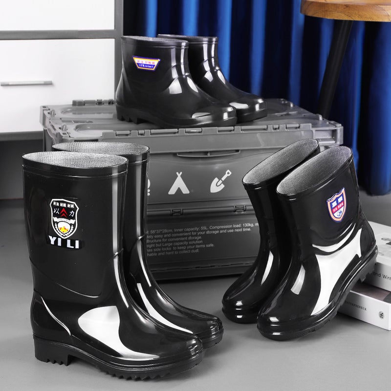 [Multiple Heights Available] Men'S Black High-Top Rain Boots, Four-Season Non-Slip, Waterproof And Wear-Resistant, Medium And Short-Top Waterproof Rain Boots - Image 2