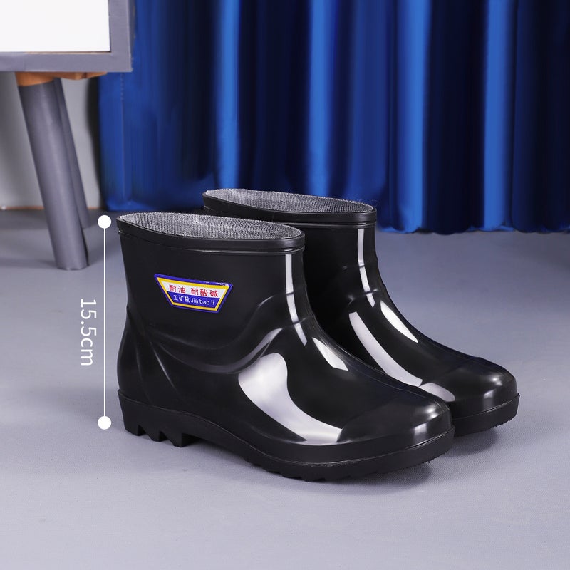 [Multiple Heights Available] Men'S Black High-Top Rain Boots, Four-Season Non-Slip, Waterproof And Wear-Resistant, Medium And Short-Top Waterproof Rain Boots - Image 1