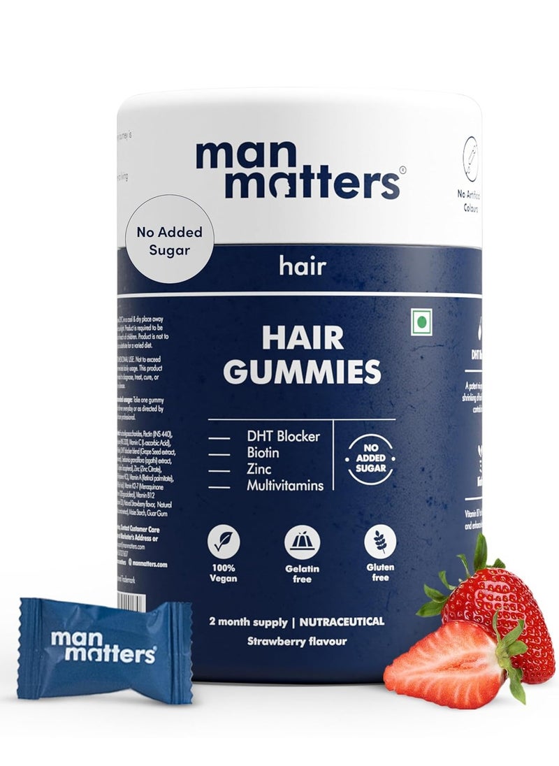 Man Matters - Man Matters Biotin Hair Gummies for Men Strawberry Flavoured  Vitamin A Vitamin C  Vitamin E and Zinc Helps Reduce Hair Fall and Strengthen Nails 100% Vegetarian 60 Gummies - Image 1