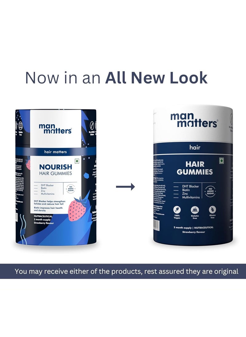 Man Matters - Man Matters Biotin Hair Gummies for Men Strawberry Flavoured  Vitamin A Vitamin C  Vitamin E and Zinc Helps Reduce Hair Fall and Strengthen Nails 100% Vegetarian 60 Gummies - Image 1