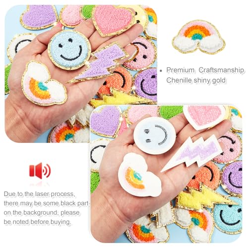 Jutom جوتوم 28 قطعة من رقع الحديد الملونة رقع مطرزة من شينيلا للتطريز للملابس والأقمشة والسترات والجينز لإصلاح الزينة والحرف (أسلوب لطيف) - Image 3