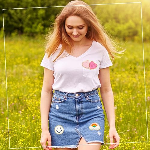 Jutom جوتوم 28 قطعة من رقع الحديد الملونة رقع مطرزة من شينيلا للتطريز للملابس والأقمشة والسترات والجينز لإصلاح الزينة والحرف (أسلوب لطيف) - Image 5