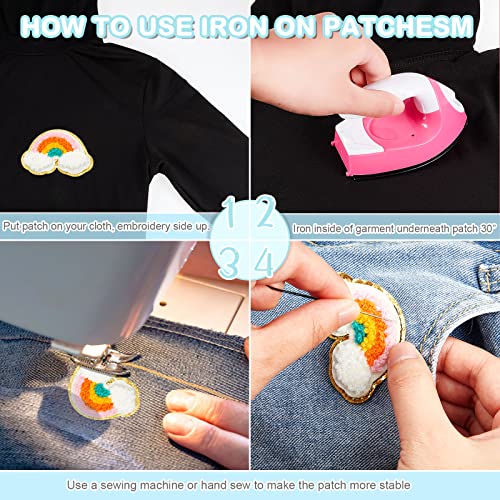 Jutom جوتوم 28 قطعة من رقع الحديد الملونة رقع مطرزة من شينيلا للتطريز للملابس والأقمشة والسترات والجينز لإصلاح الزينة والحرف (أسلوب لطيف) - Image 4