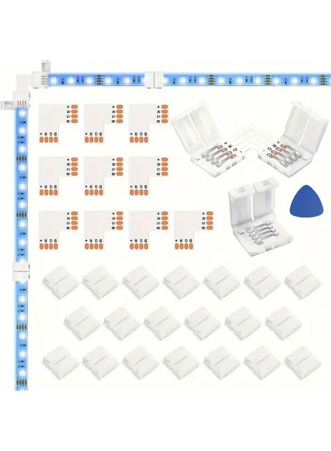 33 Pcs LED Strip Light Connector Kit 4 Pin L Shaped PCB Board For SMD 5050 10mm RGB Lights Gapless Design No Power Needed - Image 1