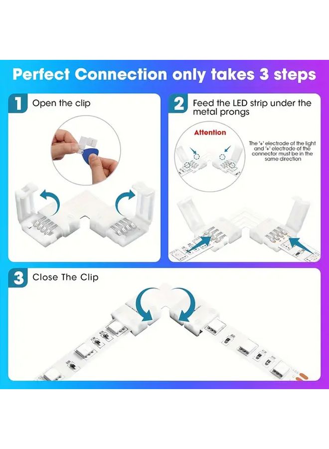33 Pcs LED Strip Light Connector Kit 4 Pin L Shaped PCB Board For SMD 5050 10mm RGB Lights Gapless Design No Power Needed - Image 2