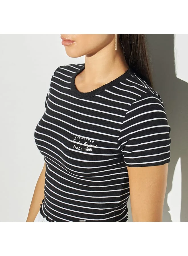 Lee Cooper Lee Cooper Striped Crop T-shirt with Crew Neck and Short Sleeves