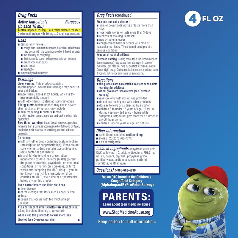 MUCINEX دواء موكسي نكس للأطفال لخفض الحرارة والتهاب الحلق والسعال بنكهة العسل سائل 4 أونصات سائلة - Image 3