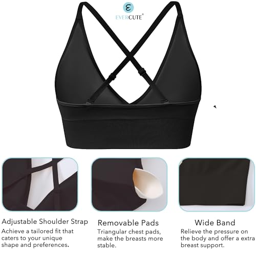 Evercute Women's Sports Bras Adjustable Deep V Neck Bras Wireless Spaghetti Strap Criss Cross Padded Seamless Low Support Sexy Everyday Bras - Image 3