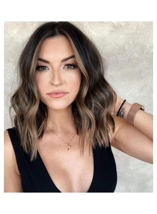 BGM Women Mid-point Mid-length Wig Chemical Fiber Headgear Black/Brown 36cm - Image 3