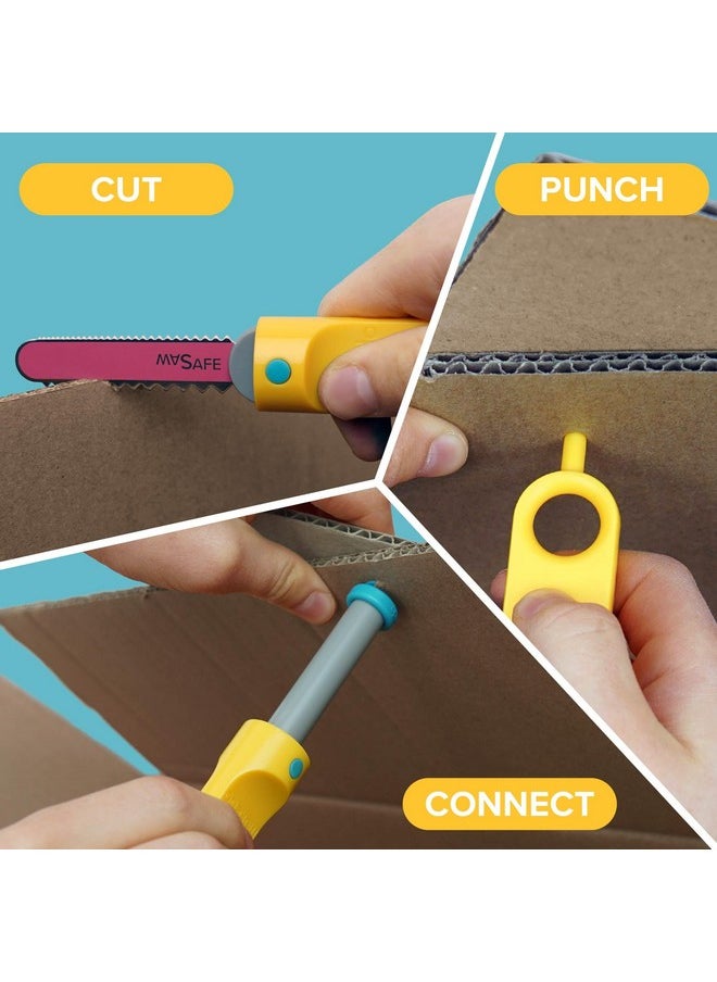 Explore Upcycled Cardboard Construction Toolkit In Small Toolbox (50 Pieces) Stem + Steam Educational Toys For At Home Play + Classroom Learning Reusable Tools For Boys And Girls Age 5+