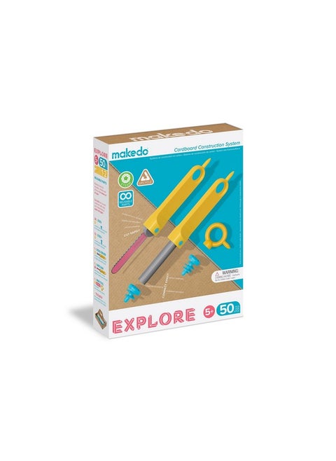 Explore Upcycled Cardboard Construction Toolkit In Small Toolbox (50 Pieces) Stem + Steam Educational Toys For At Home Play + Classroom Learning Reusable Tools For Boys And Girls Age 5+