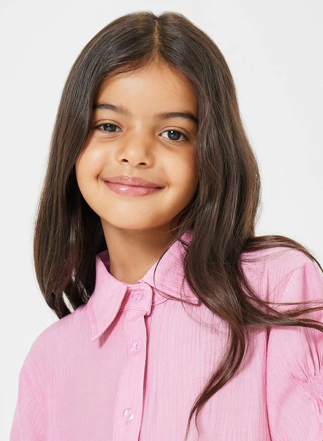 Styli Ruffle Detail Crepe Shirt Dress