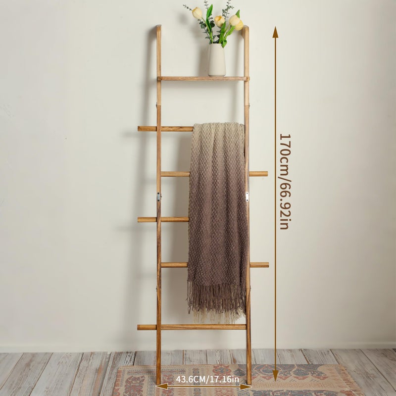ZUNTO Blanket Ladder with Top Shelf for The Living Room - 67in Decorative Wooden Blanket Holder, 5 Tier with Side Hooks for Hanging - Rustic Farmhouse Towel Throw Ladder Rack for Organize and Display - Image 3