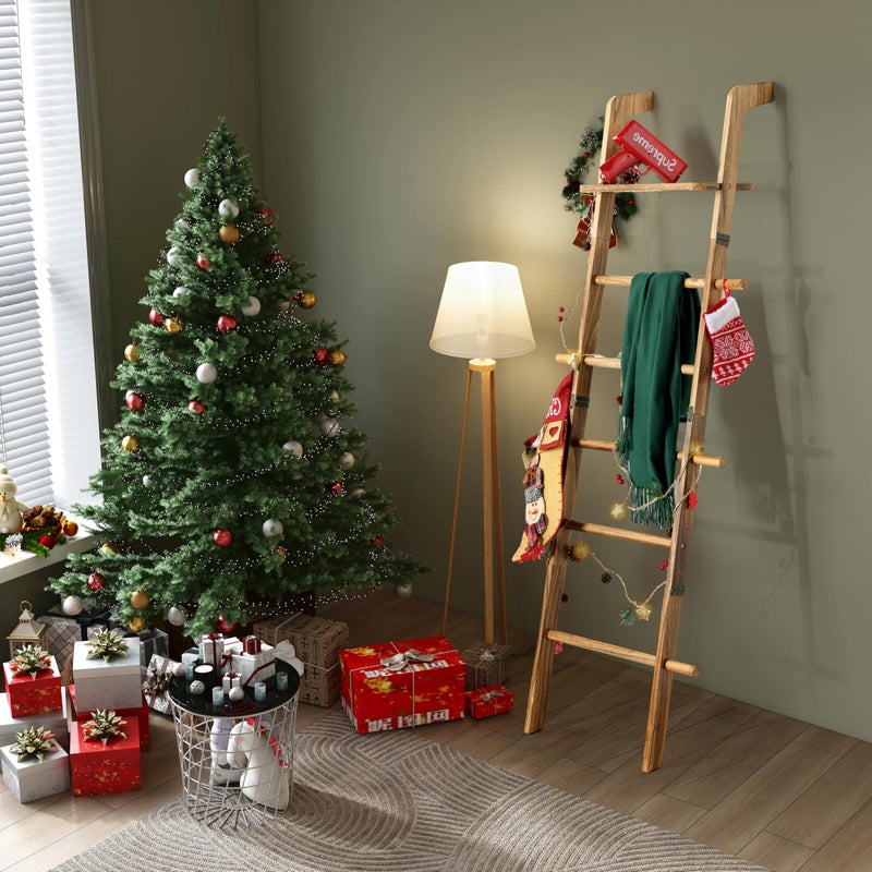 ZUNTO Blanket Ladder with Top Shelf for The Living Room - 67in Decorative Wooden Blanket Holder, 5 Tier with Side Hooks for Hanging - Rustic Farmhouse Towel Throw Ladder Rack for Organize and Display - Image 4