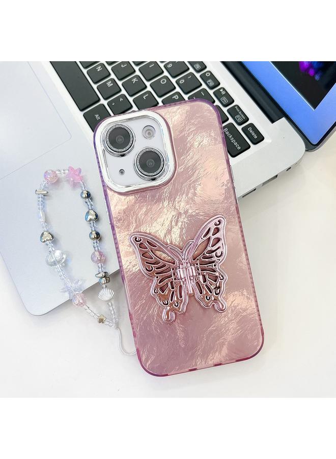 S-TOP Case For iPhone 15 Plating Glitter Lens Film Texture Butterfly Holder Wristband Phone Case - Image 1