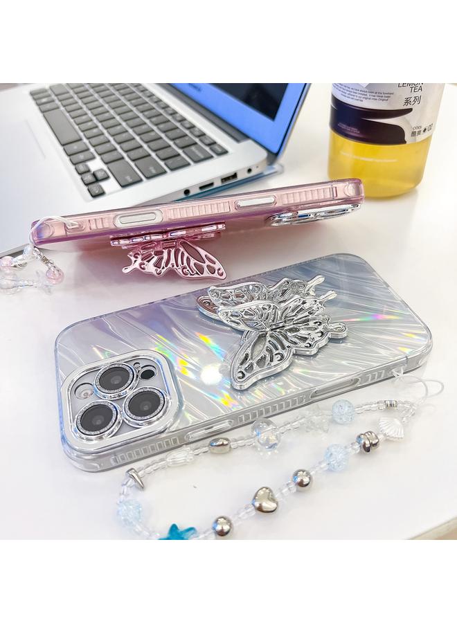 S-TOP Case For iPhone 15 Plating Glitter Lens Film Texture Butterfly Holder Wristband Phone Case - Image 4