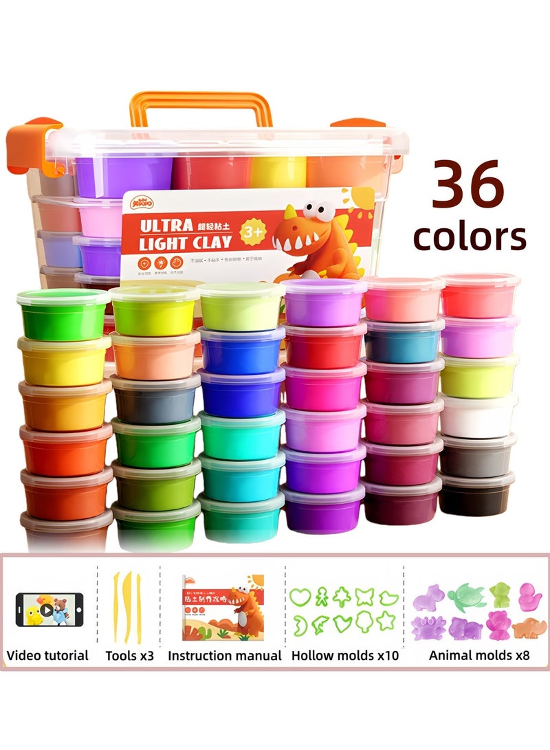 36 Boxes Colors Plasticine with Storage Box, including 3 Sculpting Tools, 10 hollow molds and 8 animal molds, Air Dry Clay, Modeling Clay Kit, DIY Plasticine for Children's Education（1.2KG） - Image 3