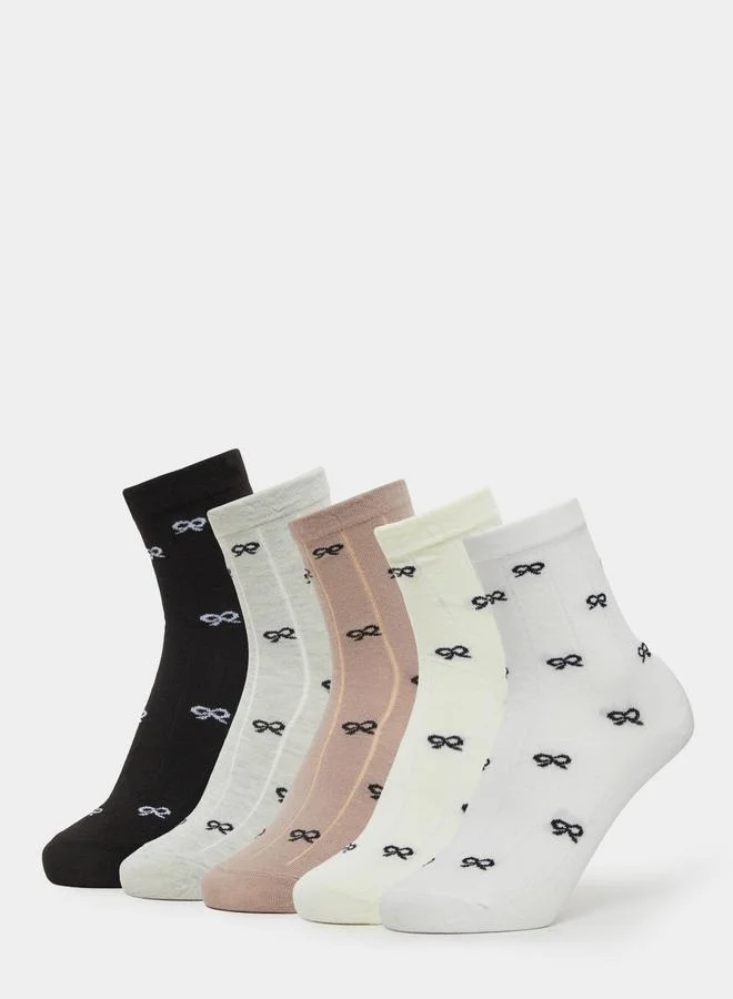 Pack of 5 - Women Crew Socks with Bow Detail