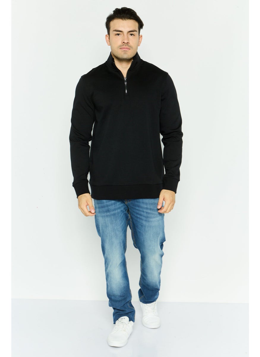 BOSS - Men Mock Neck Solid Long Sleeves Sweatshirt, Black - Image 1