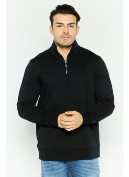 Men Mock Neck Solid Long Sleeves Sweatshirt, Black
