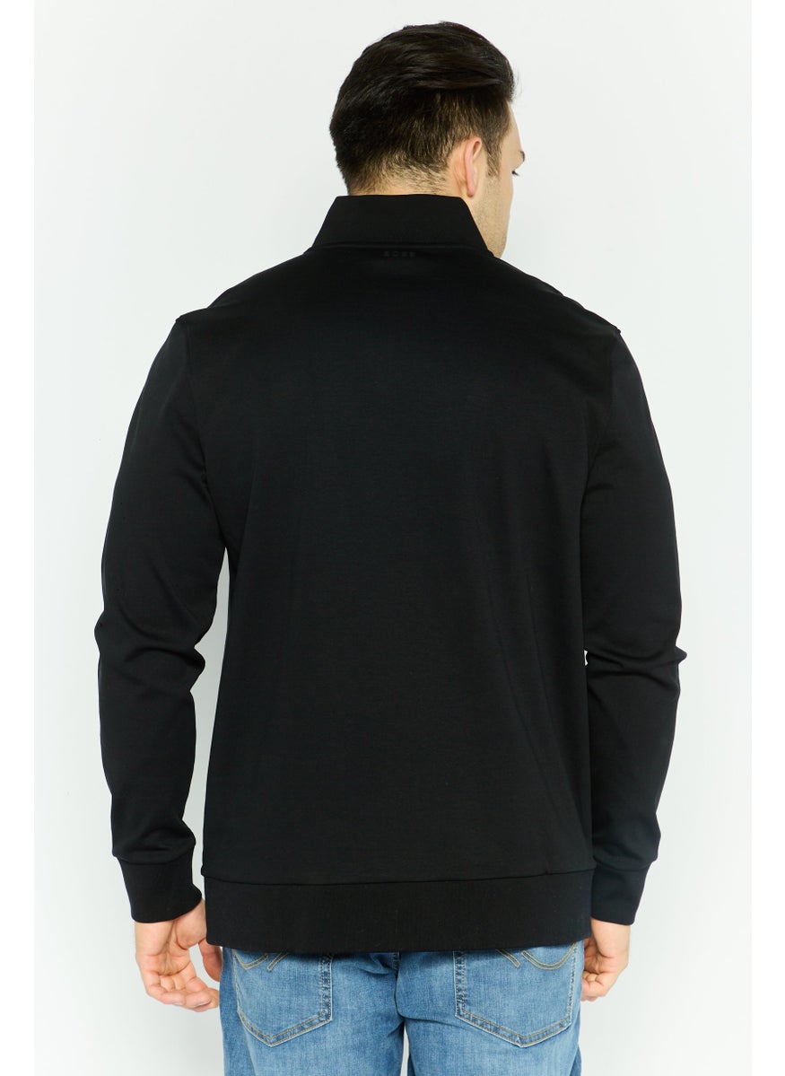 BOSS - Men Mock Neck Solid Long Sleeves Sweatshirt, Black - Image 1