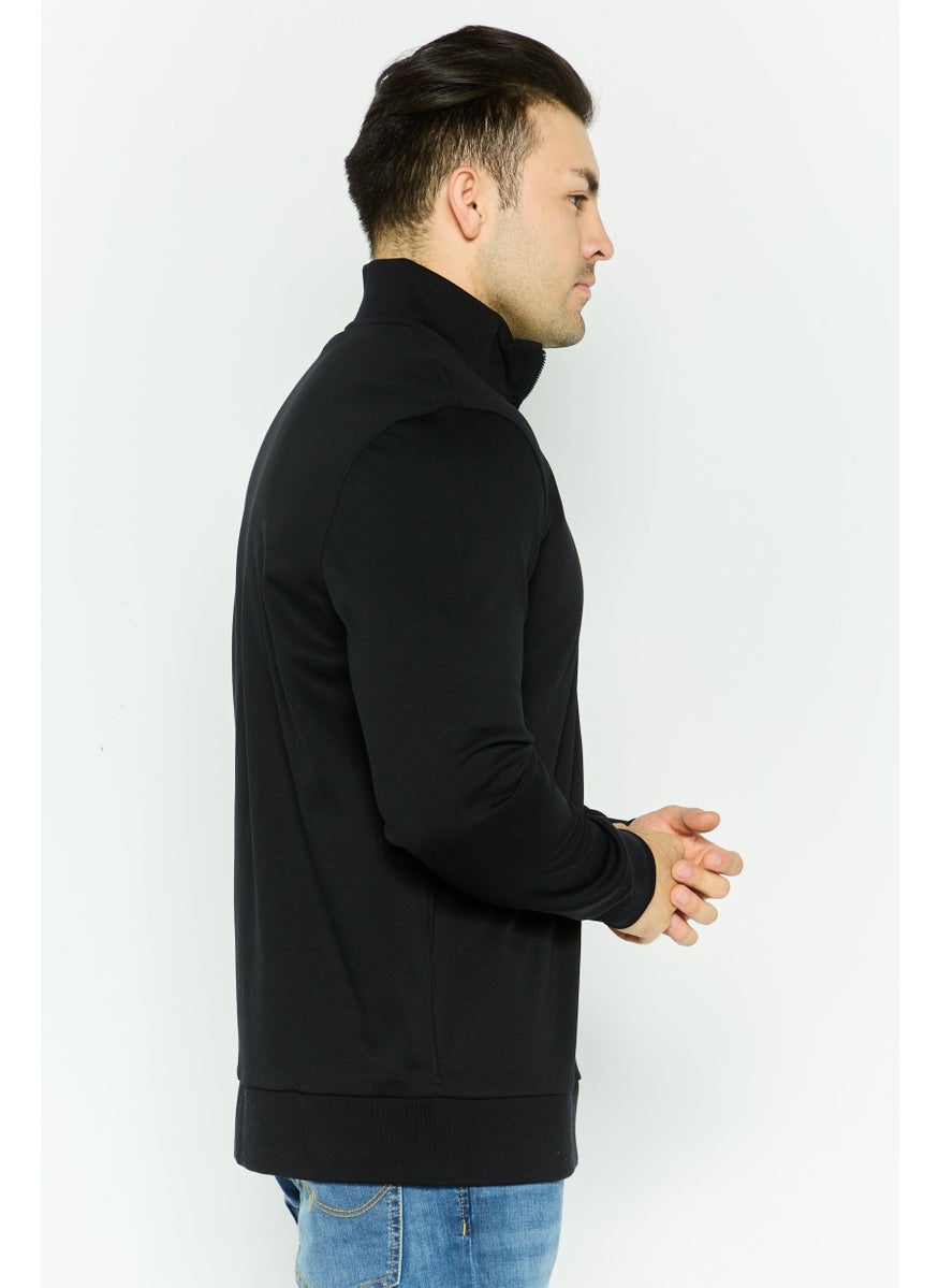 BOSS - Men Mock Neck Solid Long Sleeves Sweatshirt, Black - Image 1