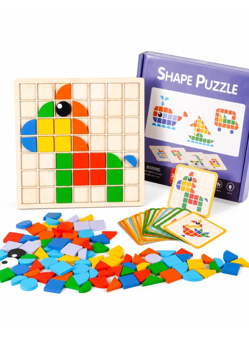 Capstro Wooden Shape Puzzle Board for Kids – 138 Pieces Geometric Blocks with 20 Double-Sided Cards | Montessori-Style Shape Matching & Early Learning Toy for Ages 3+ - Image 1