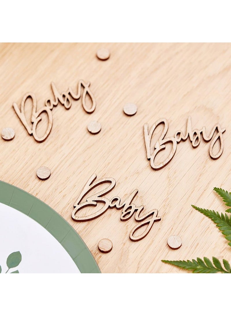 Ginger Ray Baby Wooden Confetti Brown Wood 11.5cm 18-Pack - Image 3