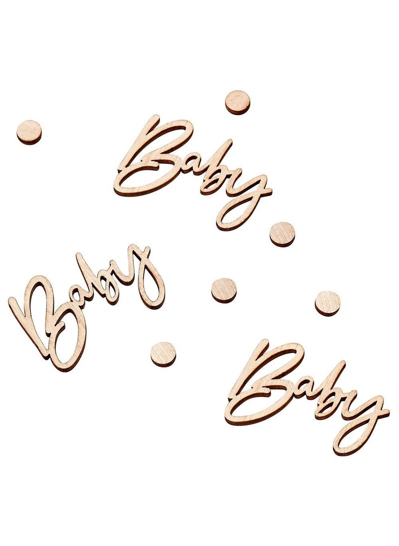Ginger Ray Baby Wooden Confetti Brown Wood 11.5cm 18-Pack - Image 1
