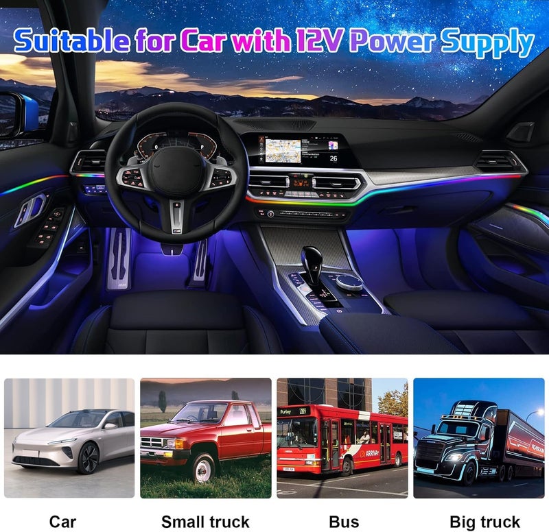 Amki Acrylic Interior Car LED Strip Light with Wireless APP, Dreamcolor 10 in 1 with 175 inches 593 LEDs Fiber Optic Ambient Lighting Kits, 16 Million Colors Sound Active Function Car Neon Lights - Image 3