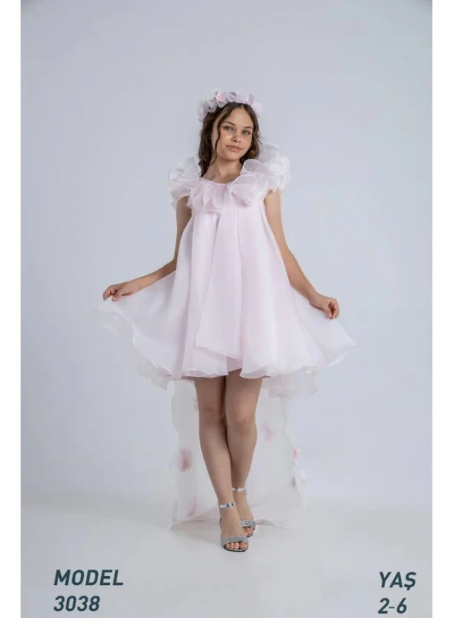 VIA BAMBINO Pink Petal High-Low Chiffon Dress