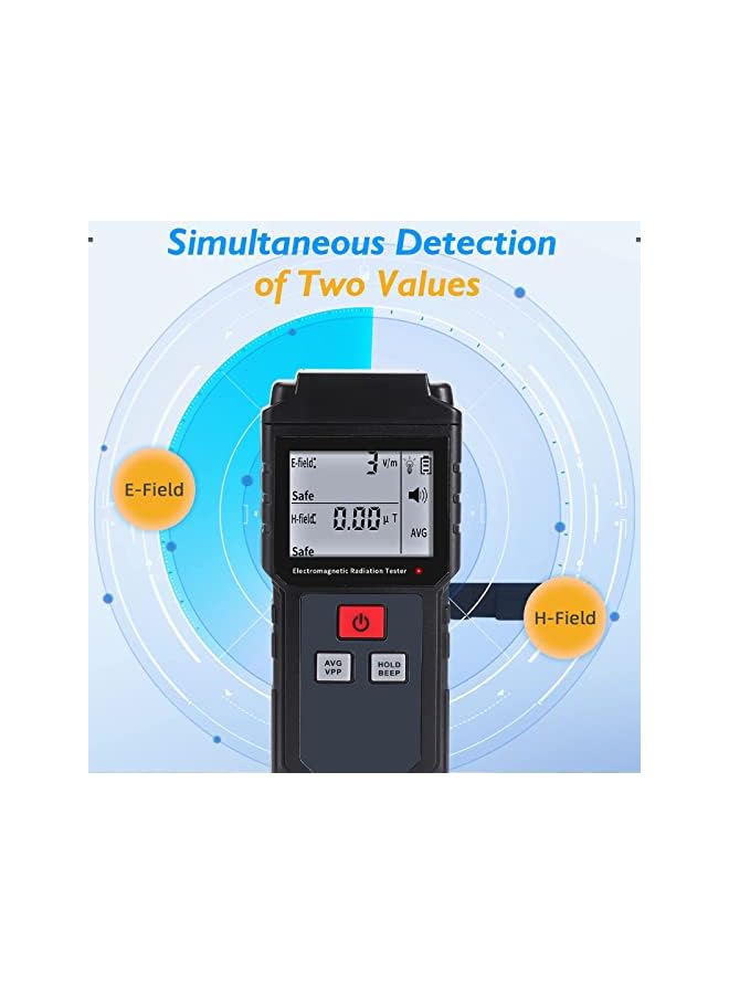PROMASS promass  Meter, Portable Digital Radiation Detector, Handheld  Detector for Home/Outdoor, Electric/Magnetic Field/Ghost Detector - LED Light & Sound Alarm Black (1-1999V/m, 0.01-99.99μT)  - Image 4