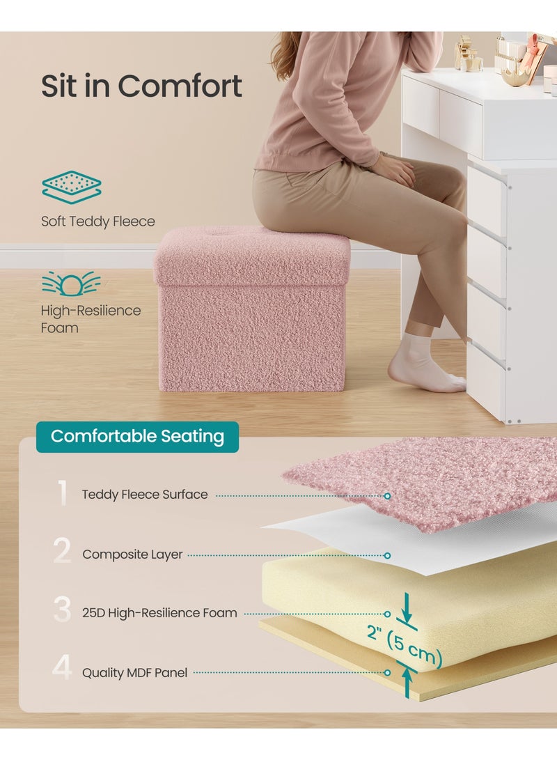 SONGMICS Small Folding Storage Ottoman, Foot Rest Stool, 31 × 41 × 31 cm, Ottoman with Storage, Load up to 129.7 kg, for Living Room, Bedroom, Dorm, Jelly Pink - Image 4