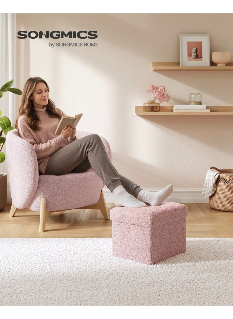 SONGMICS Small Folding Storage Ottoman, Foot Rest Stool, 31 × 41 × 31 cm, Ottoman with Storage, Load up to 129.7 kg, for Living Room, Bedroom, Dorm, Jelly Pink - Image 2